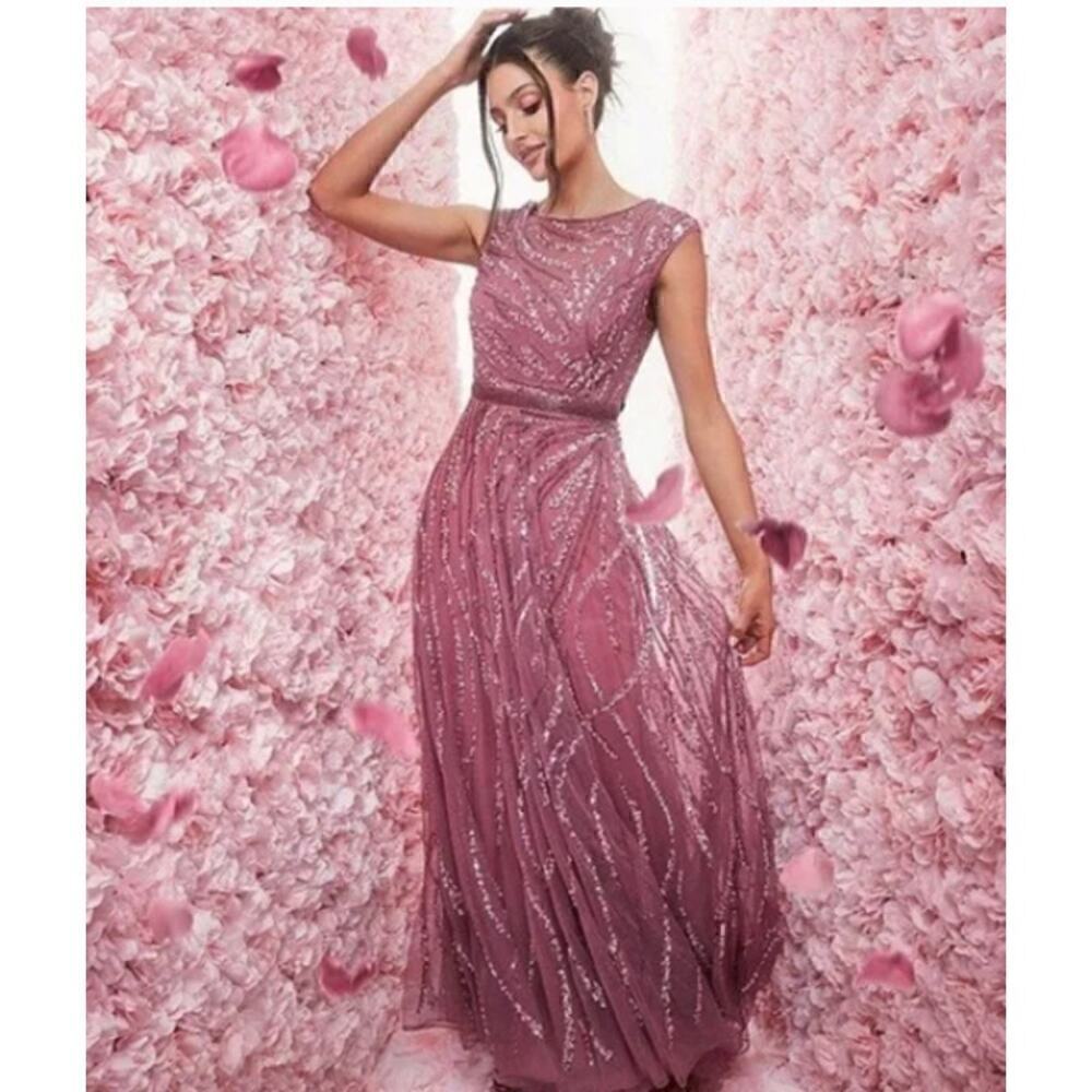 Mac Duggal Dusty Rose Beaded Maxi Dress